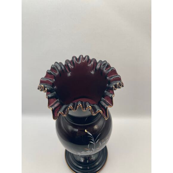 VTG Crystalex Deep Amethyst Bohemian Czech Crystal Vase Painted Flowers 8.5" Tal - Picture 5 of 11